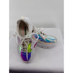 Lucky Step Iridescent Chunky Platform Sneakers Rainbow Hues Lace Up Size 7